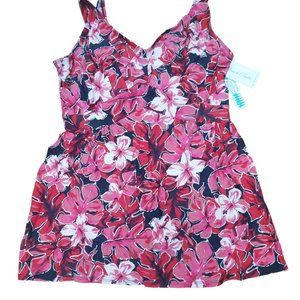 Swimsuits For All Black and Red Tropical Flover Bikini One Piece